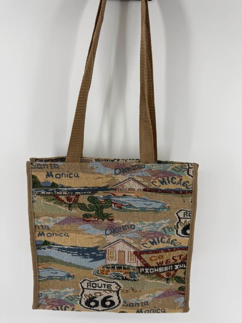 Vintage Route 66 Tapestry Tote Bag Americana Cottagecore Shoulder Bag